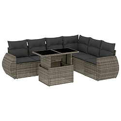 vidaXL Salon de jardin avec coussins 7 pcs gris résine tressée