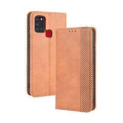 Etui en PU auto-absorbé rétro marron pour votre Samsung Galaxy A21s