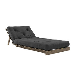 Inside 75 Fauteuil convertible futon ROOTS pin carob brown matelas dark grey couchage 90 x 200 cm