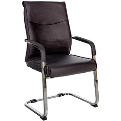 Decoshop26 Fauteuil de bureau chaise visiteur sans roulettes piétement luge en métal chromé et assise en PVC marron 10_0003350