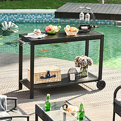 Homcom Desserte de jardin - desserte pour plancha - chariot de service à roulettes multi-rangements dim. 128L x 46l x 86H cm acier noir