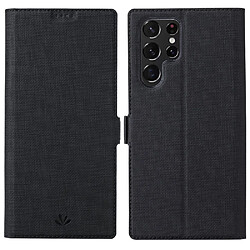 Etui en PU VILI fermeture magnétique avec support noir pour votre Samsung Galaxy S22 Ultra 5G