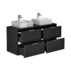 Avis Vente-Unique Meuble de salle de bain suspendu strié avec vasque à poser et colonne - Noir - 120 cm - ZEVARA