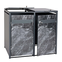 Decoshop26 Abris poubelles vérouillable en deux compartiments métal aspect marbre anthracite foncé 04_0006997