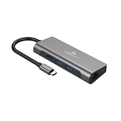 Gembird A-CM-COMBO5-01 Adaptateur multiport USB Type-C 5-en-1 (Hub + HDMI + PD + lecteur de carte + LAN)