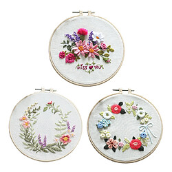 3pcs/ Kit de Démarrage de Broderie avec Motif de Fleurs , DIY Point de Croix Broderie Starter kit,Embroidery Starter Kit pour Adultes Débutant