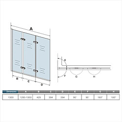 pare-baignoire 1300x1400x6mm,3 volets pas cher