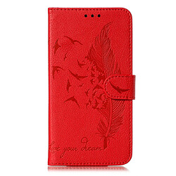 Wewoo Coque Etui en cuir à rabat avec motif de plume Litchi fentes pour portefeuille et porte-cartes Galaxy S9 rouge