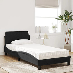 Vidaxl Lit avec matelas noir 90x200 cm velours