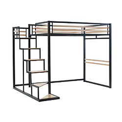 Vente-Unique Lit mezzanine 140 x 200 cm - Métal et MDF - Noir et naturel + Matelas - JOGUI