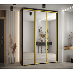 Abiks Meble Armoire à portes coulissantes Davos 2 H235.2 x L170 x P45 3 portes coulissante (Noir/Noir/Or)