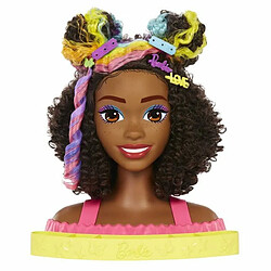 Ludendo Barbie Ultra chevelure - Tête à coiffer brune avec mèches arc-en-ciel