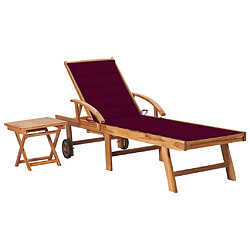 Helloshop26 Transat chaise longue bain de soleil lit de jardin terrasse meuble d'extérieur avec table et coussin bois de teck solide 02_0012644