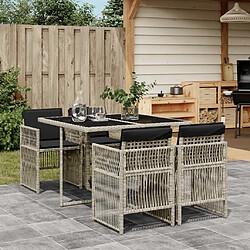 Maison Chic Ensemble à manger d'extérieur 5 pcs avec coussins,Salon de jardin,Mobilier de jardin gris clair rotin -GKD791669