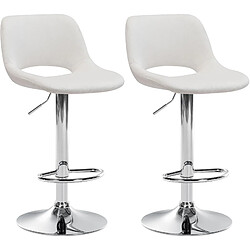 Decoshop26 Tabourets de bar chaises haute x2 avec repose-pieds en velours crème piètement métallique chromé 10_0004072