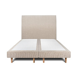 Sommeil de plomb Lit 160x200cm avec tête de lit tapissier tissu et double sommier tapissier beige brun - Hauteur totale : 29cm