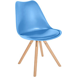 Decoshop26 Chaise de salle à manger x1 style scandinave assise en plastique bleu et pieds ronds en bois clair 10_0001450