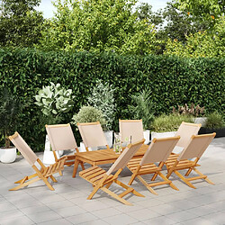 vidaXL Chaises de jardin pliantes lot de 8 beige tissu et bois massif