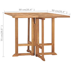 vidaXL Table à dîner pliable de jardin Ø90x75 cm Bois de teck solide pas cher