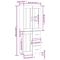 vidaXL Buffet haut Blanc 69,5x34x180 cm Bois d'ingénierie pas cher