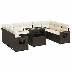 vidaXL Salon de jardin 10 pcs avec coussins marron résine tressée