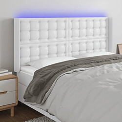 Maison Chic Tête de lit scandinave à LED,meuble de chambre Blanc 147x16x118/128 cm Similicuir -MN87171