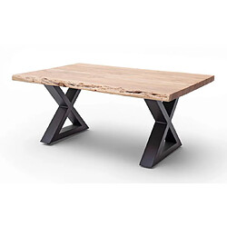 Pegane Table basse en bois d'acacia massif naturel / acier anthracite - L.110 x H.45 x P.70 cm