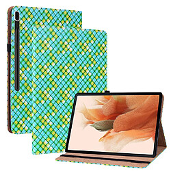 Etui en PU texture tissée multicolore avec support et porte-cartes vert pour votre Samsung Tab S7 Plus SM-T970/S7 FE SM-T730/SM-T736B