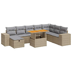 vidaXL Salon de jardin avec coussins 9 pcs beige résine tressée acacia