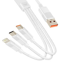 LinQ Câble USB vers Lightning + 2 USB-C 60W Charge Rapide Longueur 1.2m Blanc