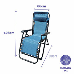 Marbueno Chaise Longue Pliable Acier Avec Coussin Jardin et Piscine 90X66X108 cm Gravité Zéro Bleu 10345 - Bleu