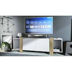 Mpc Meuble TV Blanc Mat Et Aspect Chêne Scié (lxhxp) : 149 X 45,5 X 34 Cm