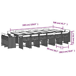 vidaXL Ensemble à manger de jardin et coussins 17 pcs gris clair rotin pas cher