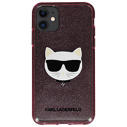 Coque Paillettes Apple iPhone 12 Mini Choupette Karl Lagerfeld transparent rose