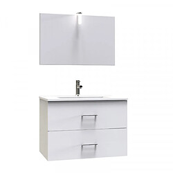 Dansmamaison Meuble sous vasque suspendu 2 tiroirs 60 cm Blanc + miroir- KIO