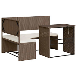 vidaXL Canapé de jardin avec table et coussins en forme de L marron