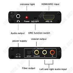 Avis Tech Discount TD® Adaptateur ARC vers Audio Adaptateur de retour audio HDMI Fibre Coaxial 3,5 mm Convertisseur de sortie audio Petit et portable