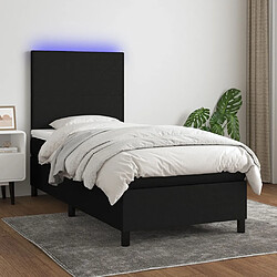 Sommier à lattes et LED,Cadre à lattes de lit avec matelas pour Adulte Noir 90x200cm Tissu -MN28336