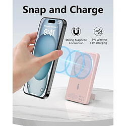 SANAG Batterie Externe Magnétique 5000Mah, Chargeur Portable À Chargement Rapide Sans Fil, Power Bank Slim Avec Support Pliable, Mini Pack De Batterie Compatible Avec Iphone 14/15/16 (Rose)