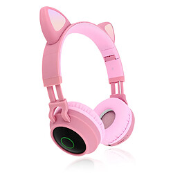 Avizar Casque Audio Bluetooth Design Oreilles Chat Animation lumineuse 12h - rose