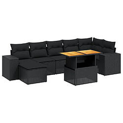 vidaXL Salon de jardin 8 pcs avec coussins noir résine tressée