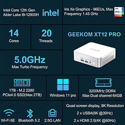 GEEKOM XT12 Pro Mini PC, Intel Core i9-12900H 14 cœurs jusqu'à 5,0 GHz, 32 Go de RAM 1 To SSD