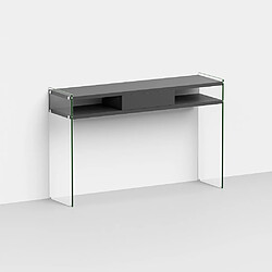 Inside 75 Table console MAYA coloris gris ardoise piétement en verre transparent