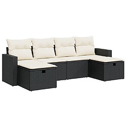 vidaXL Salon de jardin 6 pcs avec coussins noir résine tressée