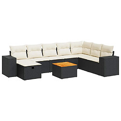 vidaXL Salon de jardin 9 pcs avec coussins noir résine tressée