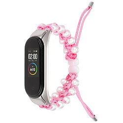 Bracelet en nylon perles décorées, cordon de serrage réglable, rose pour votre Xiaomi Mi Band 3/4