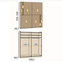 Inside 75 Armoire 2 portes coulissantes Noa 218,1x220 caisse Polar façade Essence Cobalto Laquée Blanco Laquée