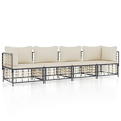 Maison Chic Salon de jardin 4 pcs + coussins - Mobilier/Meubles de jardin - Table et chaises d'extérieur anthracite résine tressée -MN30673