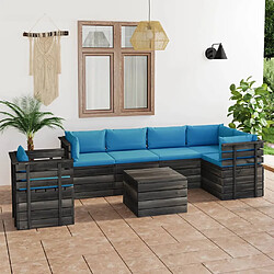 vidaXL Salon palette de jardin 7 pcs avec coussins Bois de pin massif