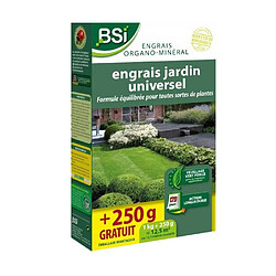 Engrais Bio universel - BSI - Végétaux multiples - Gazon, potager, fleurs - Action longue durée - 1Kg + 250g gratuit - 12,5 m²